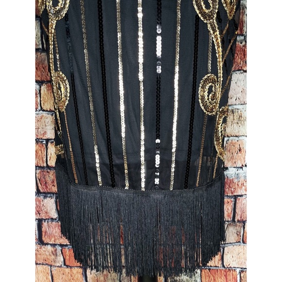 NWT Vision For Innovation Black Gold Sequin Tassel Dance Skirt Performance Dress - Picture 3 of 7